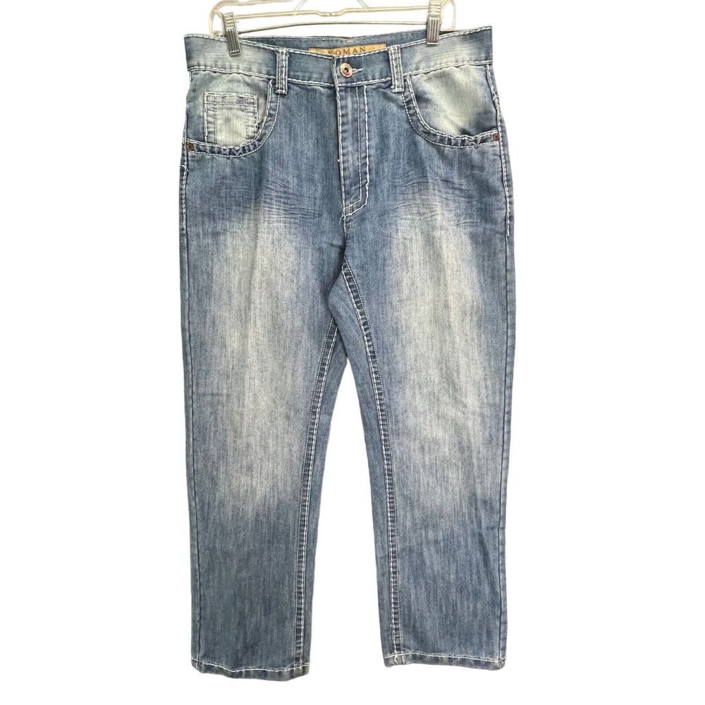 Koman Jeans Mens 36x32 Blue Faded‎ Straight Loose Baggy Skater Hip Hop Relaxed